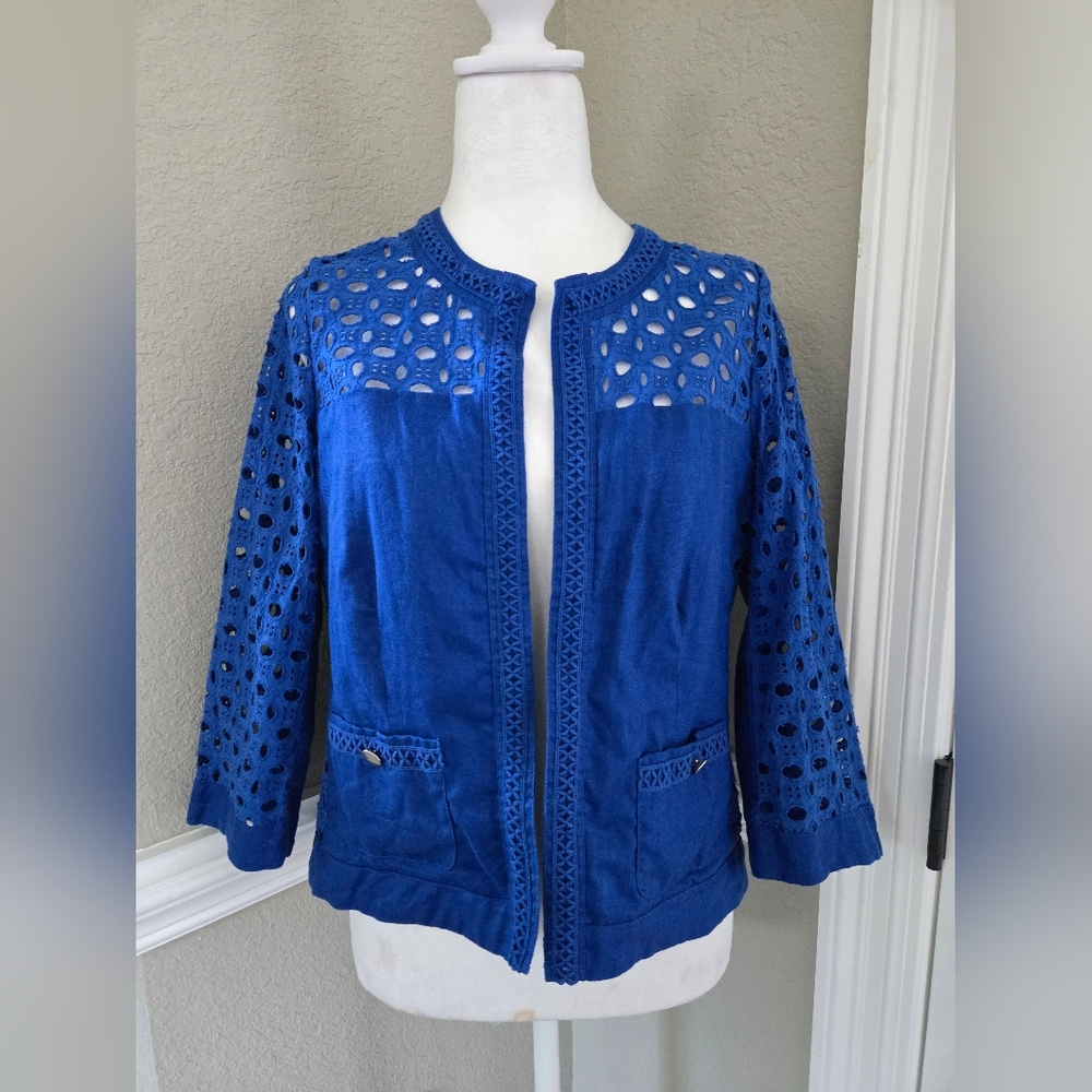 Chico's Linen Eyelet Jacket, Size 0 (Small) - Picture 2 of 11